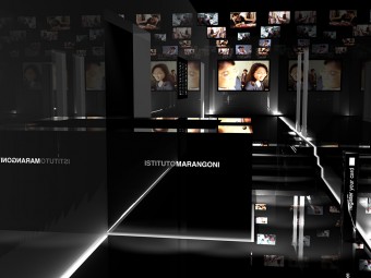 'MARANGONI siamo Noi' è la filosofia che ha guidato la realizzazione di un concept successivamente trasformato nell'attuale Hall dell'ISTITUTO MARANGONI. Gli schermi che trasmettono in continuazione i video della vita degli studenti si riflettono sulle superfici delle pareti, sottolineando la grandezza della comunità studentesca e allo stesso tempo creando un effetto visivo di un addizionale volume di spazio.
