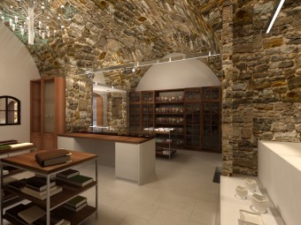 PRIMA SALA. Illuminazione tecnica realizzata con unità luminose SUPERSYSTEM (ZUMTOBEL). Lampadari mod. 2097/50 (FLOS).